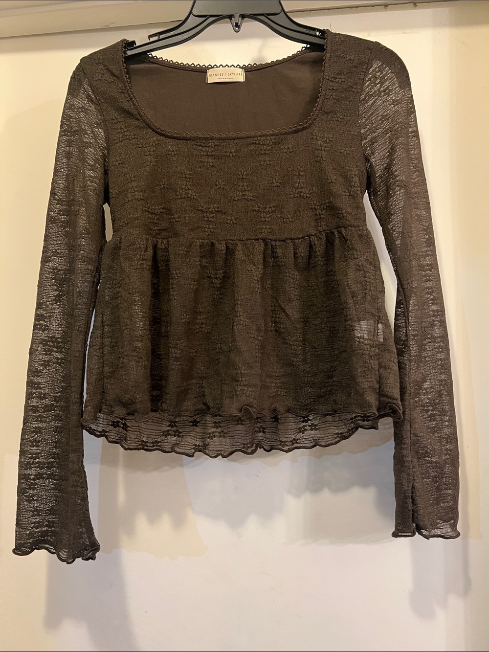 Isabel Marant Brown Sheer Peplum Long-Sleeve Top